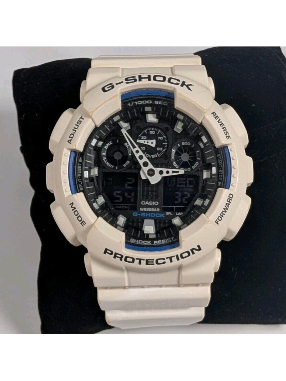 Casio G Shock Mens White Blue GA 100B 7A Analog Digital 200M Watch New Battery